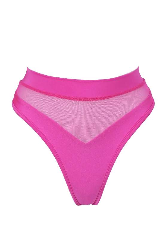Women's Thermal Lingerie for Cold Weather High-Cut Bottom 1/2 Mesh / BOND NEON PINK