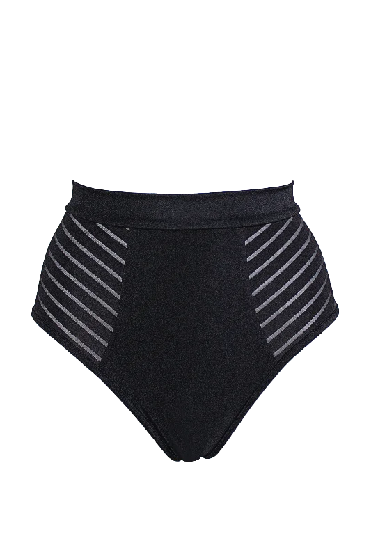 Luxury Lingerie for Special Occasions High waisted Stripe panel Bottom / High waist Stripe / BLACK