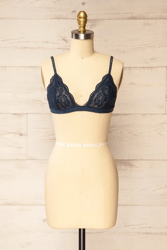 Women's Silk Lingerie Sets Ati Navy | Lace Bralette