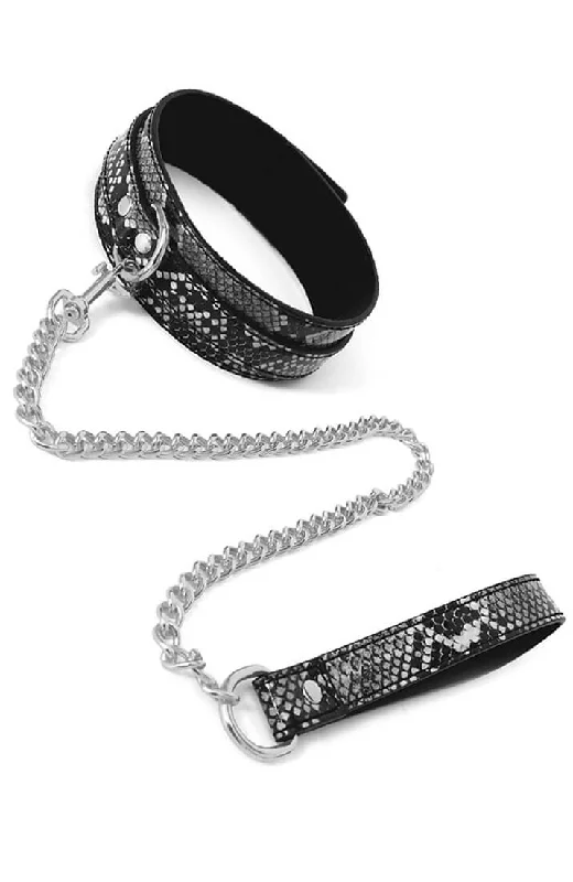 Lingerie Gift Sets for Women Faux black & silver reptile collar with leash