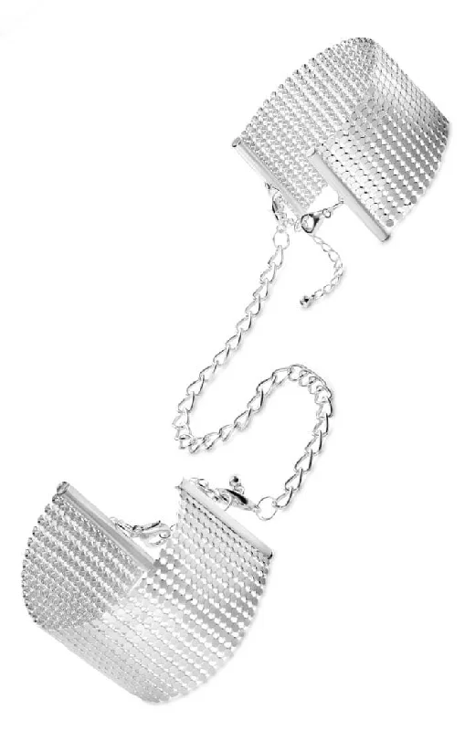 Women's Silk Lingerie Sets Silver metallic cuffs with silver chain