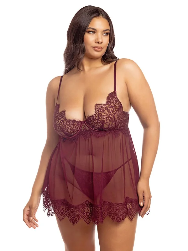Women's Corset Style Lingerie Curvy Kinsley Sheer Babydoll