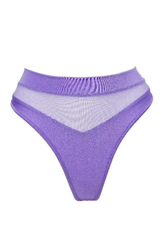 Women's Silk Lingerie Sets High-Cut Bottom 1/2 Mesh / BOND LYCRA LILAC