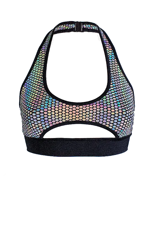 Women's Tummy Control Lingerie Holographic Rave Cut-out Top / TOP NINA PRISMA