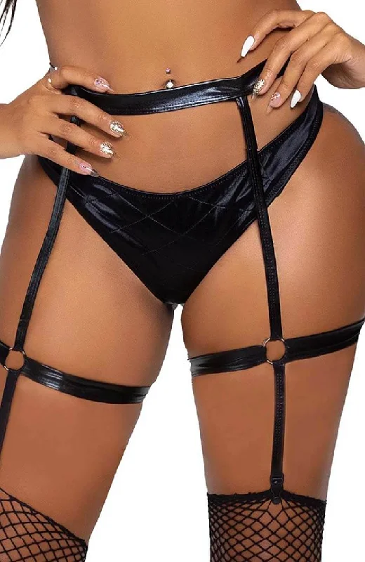 Women's Sheer Lingerie Nightgowns Strappy wet look O-ring garter belt - Strap Me