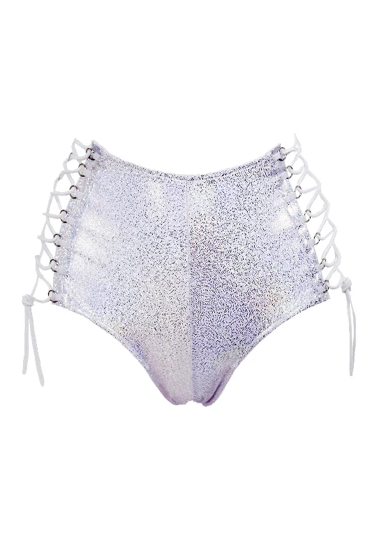 Affordable Lingerie for Women HIGH-WAISTED Lace-up Bottoms / WHITE Hologram