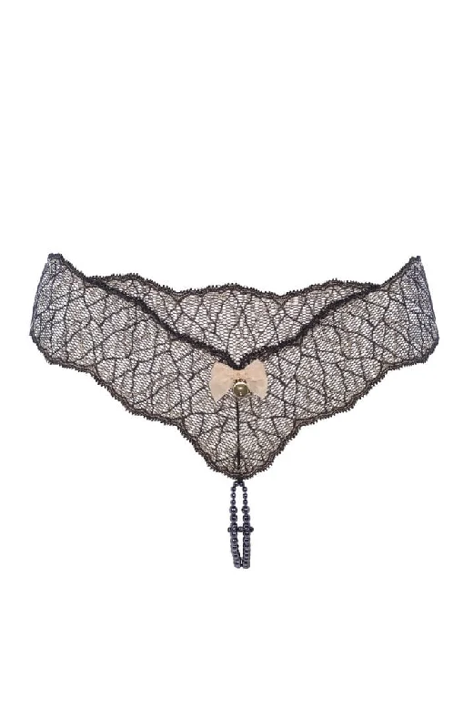 Women's Maternity Lingerie Black double pearl string - Sydney Dark Double