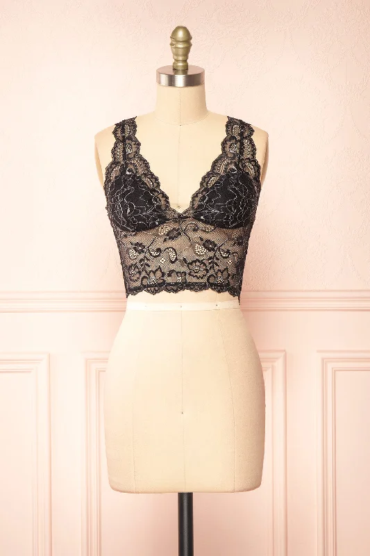 Women's Maternity Lingerie Zerline Black | Floral Lace Bralette w/ Silver Detailing