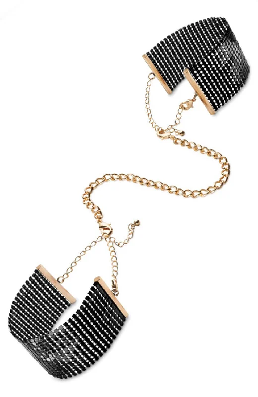 Eco-Friendly Organic Lingerie for Women Black metallic cuffs with gold chain