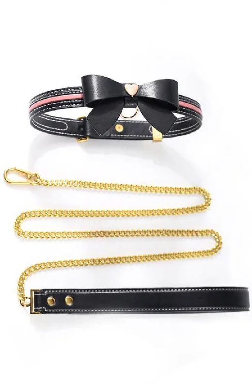 Women's Everyday Wear Lingerie Black faux leather bow tie collar & leash