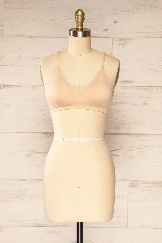 Women's Satin Sleepwear Lingerie Pyzdry Beige | Padded Stretchable Bralette