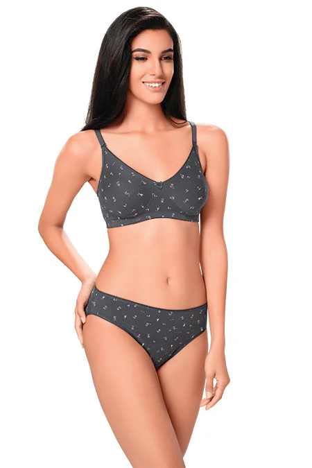 eco friendly women bra and panty sets made from sustainable materials 1925-Non-Padded-Non-Wired-Cotton-Solid-Bra SET-Grey eco friendly women bra and panty sets made from sustainable materials 1925-Non-Padded-Non-Wired-Cotton-Solid-Bra SET-Grey