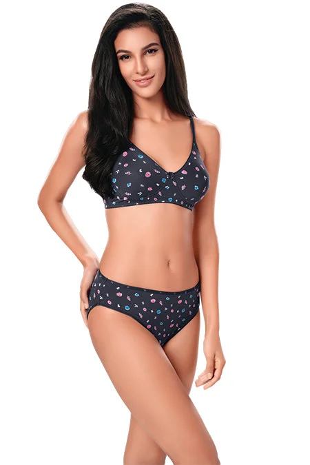 luxury brand women bra and panty sets for high - end quality 1926-Cotton-Basics-Plain-Non-padded-Mold-Bra SET-Dark Grey luxury brand women bra and panty sets for high - end quality 1926-Cotton-Basics-Plain-Non-padded-Mold-Bra SET-Dark Grey