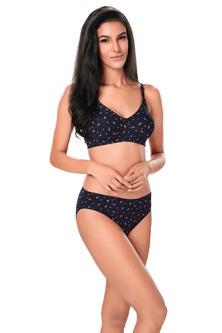 printed women bra and panty sets with animal prints 1931-Non-Padded-Non-Wired-Cotton-Solid-Bra SET -Navy Blue printed women bra and panty sets with animal prints 1931-Non-Padded-Non-Wired-Cotton-Solid-Bra SET -Navy Blue