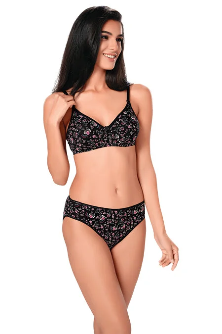 seamless women bra and panty sets for comfort 1922 -Cotton Printed Bra Panty Set-Black seamless women bra and panty sets for comfort 1922 -Cotton Printed Bra Panty Set-Black