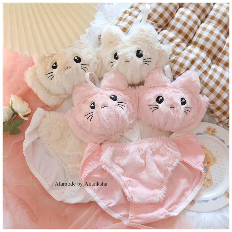 Non wired bras for women with a large bust​ Cute Kitty Lingerie Set