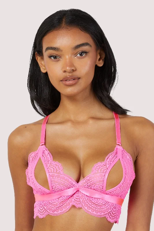 Breathable non wired bras made of cotton​ Demi Pink Lace Triangle Peep Bra