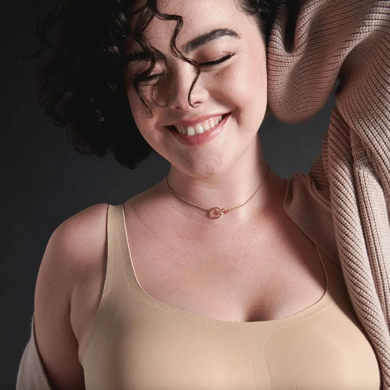 Non wired nursing bras for new moms​ Evelyn and Bobbie Scoop Bra in Sand