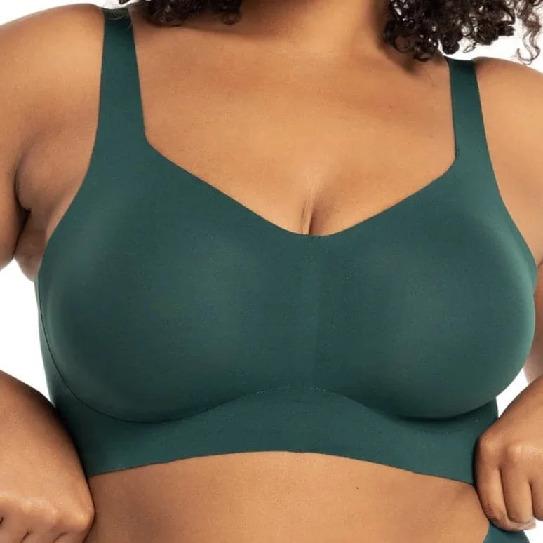 Non wired bralette with lace trim​ Evelyn & Bobbie Beyond Bra in Monstera Green