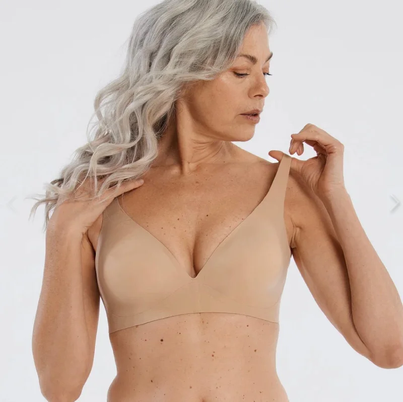 Non wired push up bras for small busts​ Evelyn & Bobbie Starlette Plunge Bra in Sand