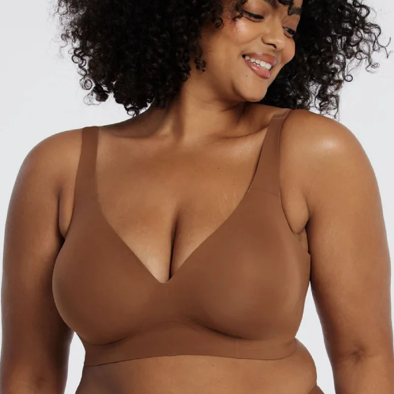 Non wired nursing bras with easy access​ Evelyn & Bobbie Starlette Plunge in Clay