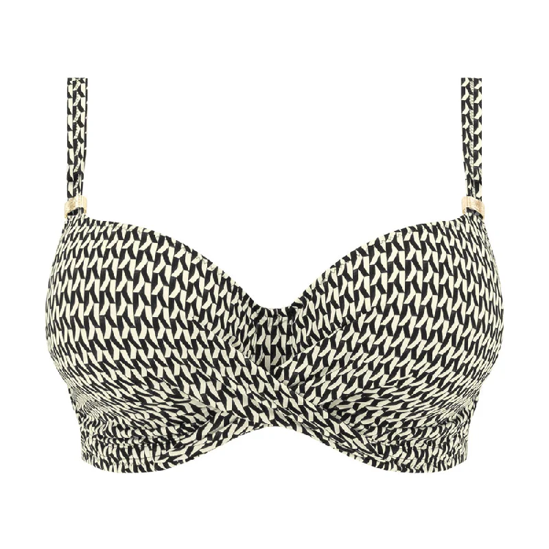 One - piece bikini briefs with a twist front​ Koh Lipe Black & Cream Underwired Full Cup Bikini Top