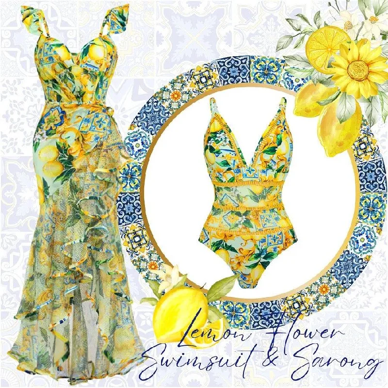 One - piece bikini briefs with a twist front Lemon Spritzer Swimsuit with Ruffled Skirt One - piece bikini briefs with a twist front Lemon Spritzer Swimsuit with Ruffled Skirt