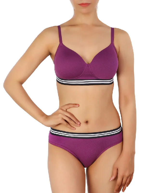 solid color women bra and panty sets in bright hues LOSHA LIGHTLY PADDED NON WIRED TSHIRT BRA WITH MATCHING PANTY-PURPLE solid color women bra and panty sets in bright hues LOSHA LIGHTLY PADDED NON WIRED TSHIRT BRA WITH MATCHING PANTY-PURPLE