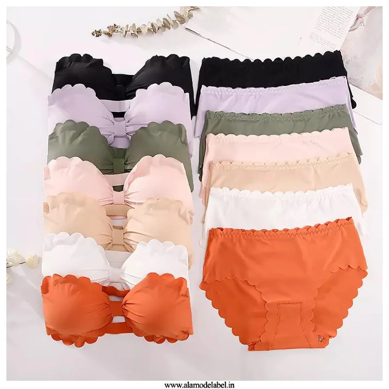 Non wired sleep bras with a scoop neck​ Luxury Scalloped Lingerie Set