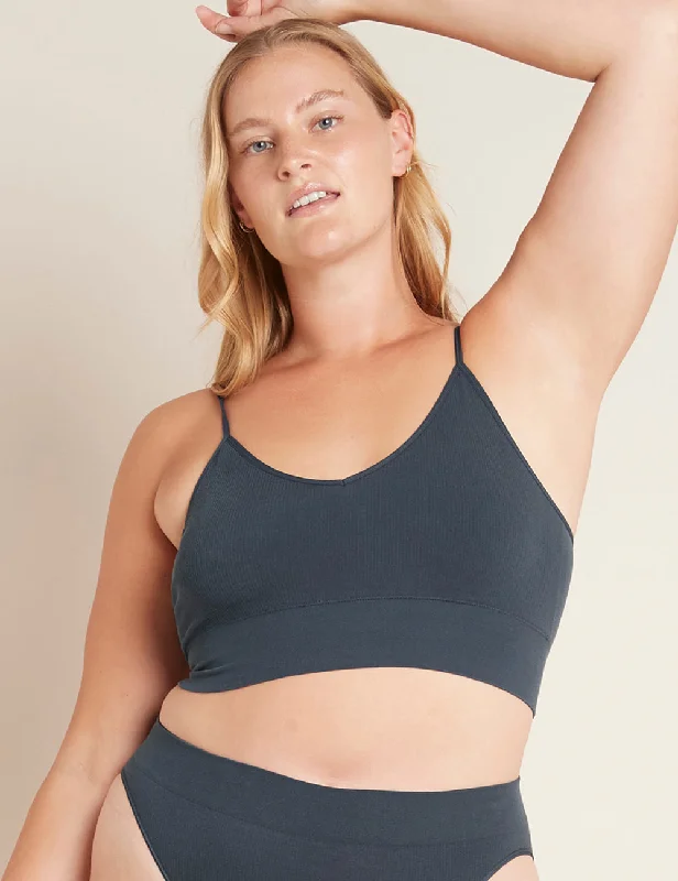 Plus size non wired bras for comfortable fit​ LYOLYTE® Ribbed Low Back Bra - Storm