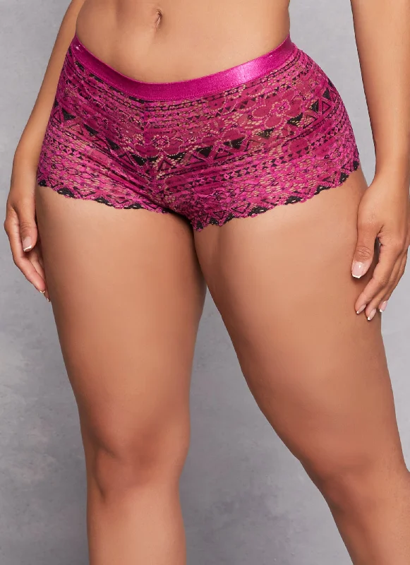 Plus Size Lace Lingerie for Women  Aztec Floral Lace Boyshort Panty