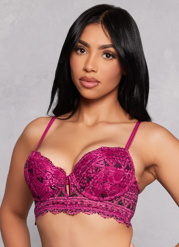 Luxury Lingerie for Special Occasions  Aztec Print Lace Keyhole Longline Bra