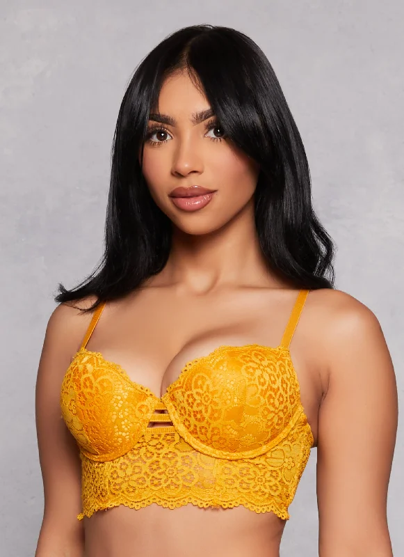Affordable Lingerie for Women  Caged Front Floral Lace Longline Plunge Bra
