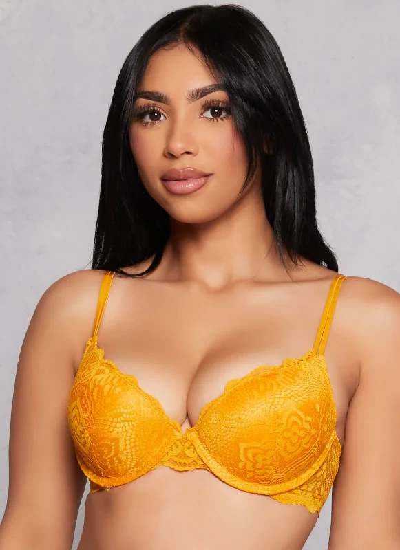 Women's Tummy Control Lingerie  Scalloped Floral Lace Double Strap Plunge Bra