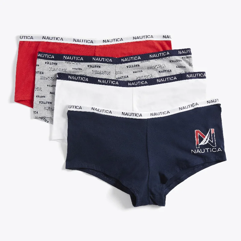 Women's Tummy Control Lingerie  Nautica Womens Plus Logo Boyshort, 4-Pack