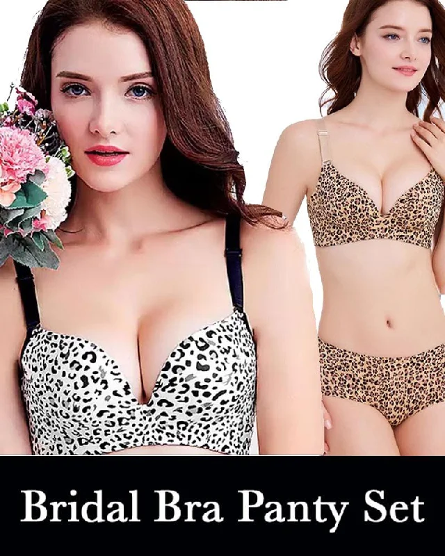 eco friendly women bra and panty sets made from sustainable materials Pack Of 2 Bridal Cheetah Bra Panty Sets - Single Padded Non Wired eco friendly women bra and panty sets made from sustainable materials Pack Of 2 Bridal Cheetah Bra Panty Sets - Single Padded Non Wired