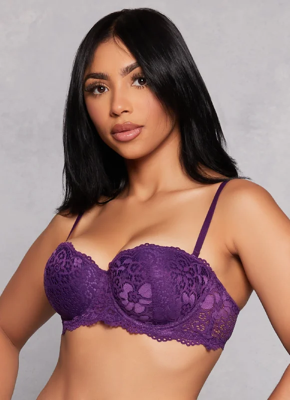 Women's Lingerie with Matching Robes Floral Lace Scalloped Balconette Bra | Converts to Strapless Women's Lingerie with Matching Robes Floral Lace Scalloped Balconette Bra | Converts to Strapless