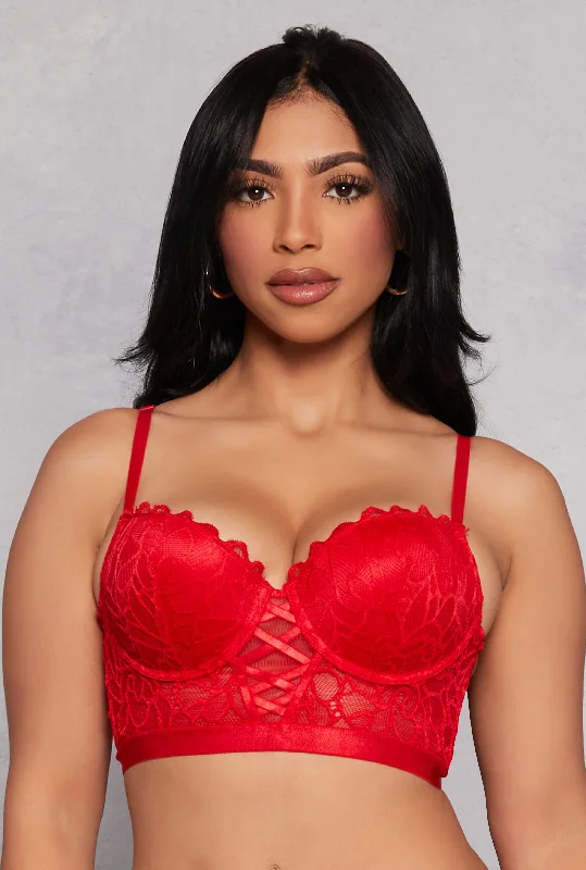 Designer Lingerie Sets for Women  Floral Lace Caged Front Longline Plunge Bra