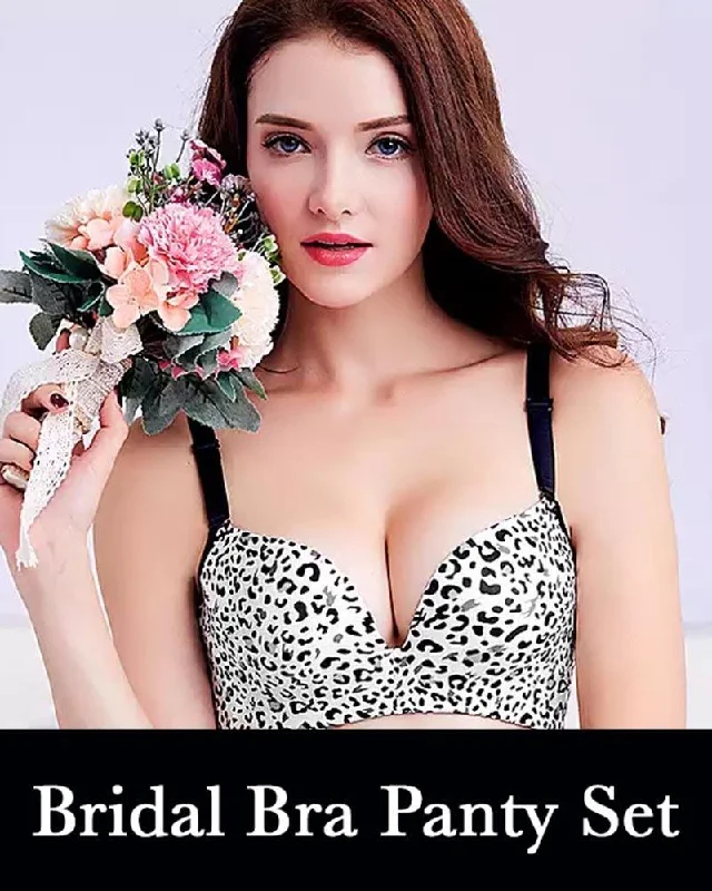 satin women bra and panty sets for a luxurious feel Stylish Bridal Cheetah Bra Panty Sets - Single Padded Non Wired - Black & White satin women bra and panty sets for a luxurious feel Stylish Bridal Cheetah Bra Panty Sets - Single Padded Non Wired - Black & White