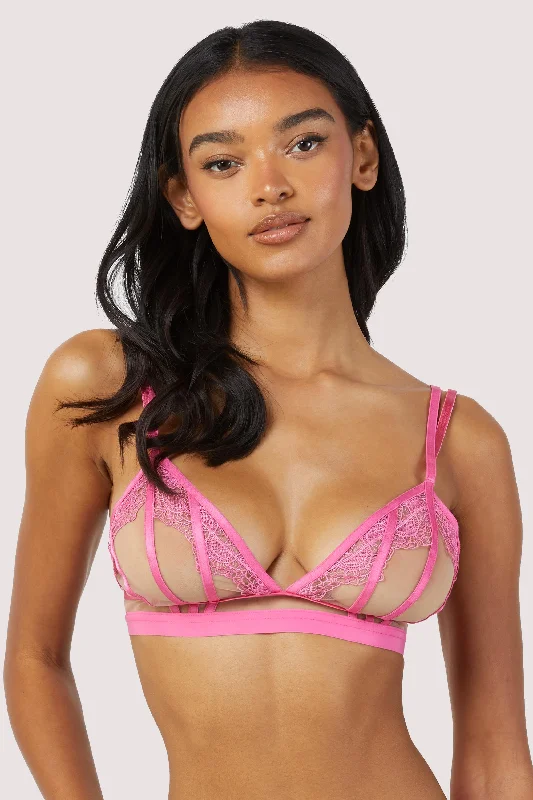 Non wired nursing bras with a stretchy material Tasha Pink Illusion Mesh Triangle Bra Non wired nursing bras with a stretchy material Tasha Pink Illusion Mesh Triangle Bra