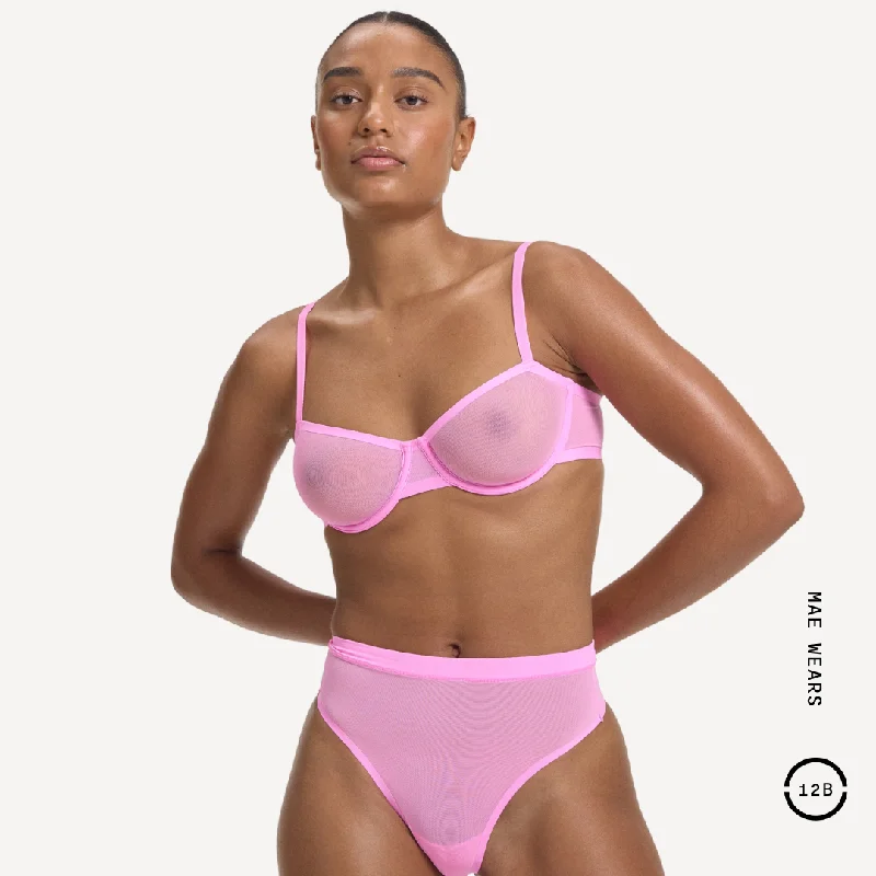 padded wireless bras for light support Mesh Balconette Bra