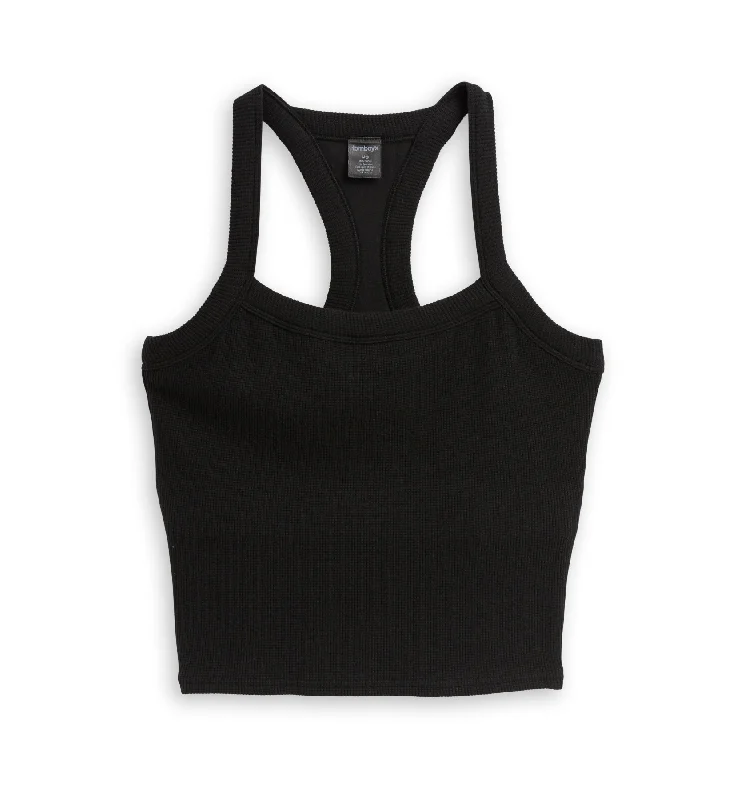 balconette bras for a sexy neckline Organic Cotton Waffle Bra Top - Black