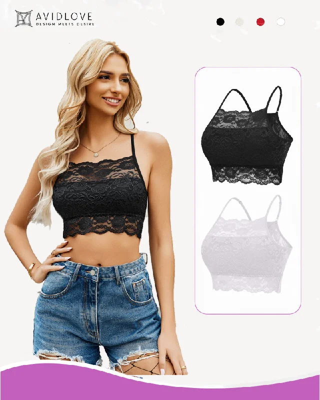 Bra with a wire - free band for a more comfortable underbust area 2Pack Wireless Lace Double-Layered Crop Top Bra with a wire - free band for a more comfortable underbust area 2Pack Wireless Lace Double-Layered Crop Top