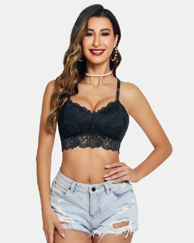 Bra with a removable padding for customizable support Padded Floral Lace V Neck Crop Top Bra with a removable padding for customizable support Padded Floral Lace V Neck Crop Top