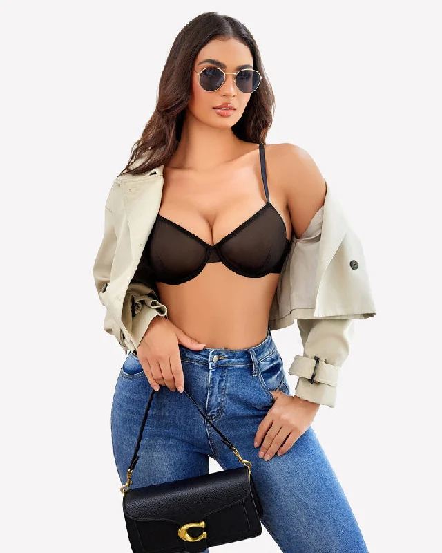 Bra with a memory foam cup for a customized fit​ Sheer Mesh Unlined Underwire Bra