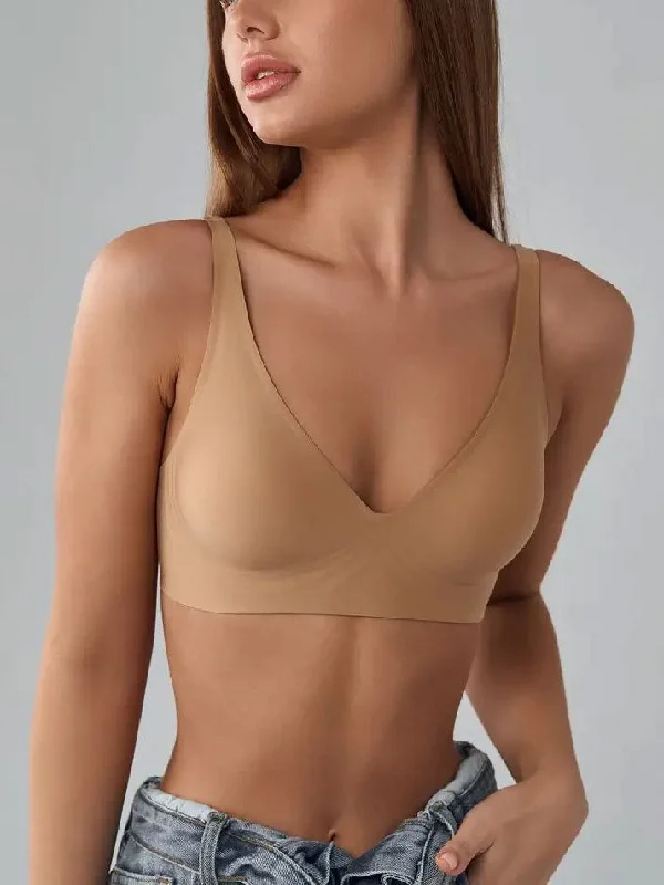 Bra with a lace - trim for an elegant and delicate touch Basic French Push-up Wireless Bra Tan Bra with a lace - trim for an elegant and delicate touch Basic French Push-up Wireless Bra Tan