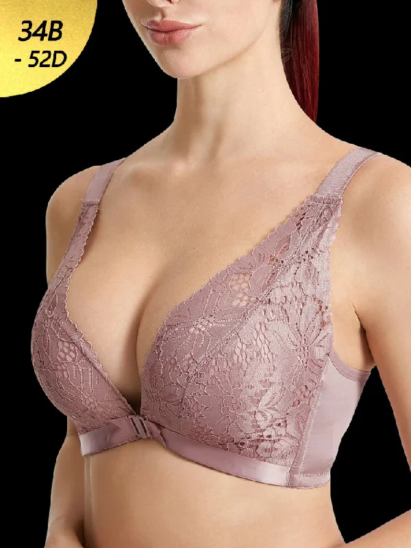 T - shirt bras with a seamless and smooth finish for wearing under T - shirts Breathable Front Closure Lace Floral Wire-free Bras T - shirt bras with a seamless and smooth finish for wearing under T - shirts Breathable Front Closure Lace Floral Wire-free Bras