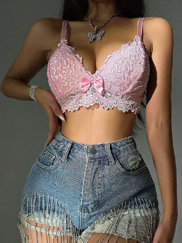 Padded bras to increase cup size and enhance shape Butterfly Shaped Detail Bow Front Lace Bralette Padded bras to increase cup size and enhance shape Butterfly Shaped Detail Bow Front Lace Bralette