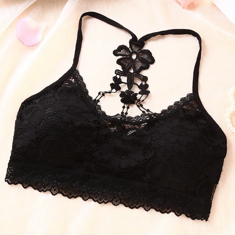 Bra with a plus - size cup for fuller figures Charming Lace Racer Back Underwear Padded Fitness Stretch Bralette Bra with a plus - size cup for fuller figures Charming Lace Racer Back Underwear Padded Fitness Stretch Bralette