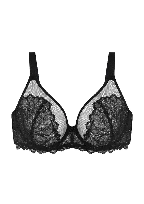 Bra with a soft - touch lining for a luxurious experience​ Winter Sonata Embroidered Lace Trim Full Coverage Unlined Underwire Bra